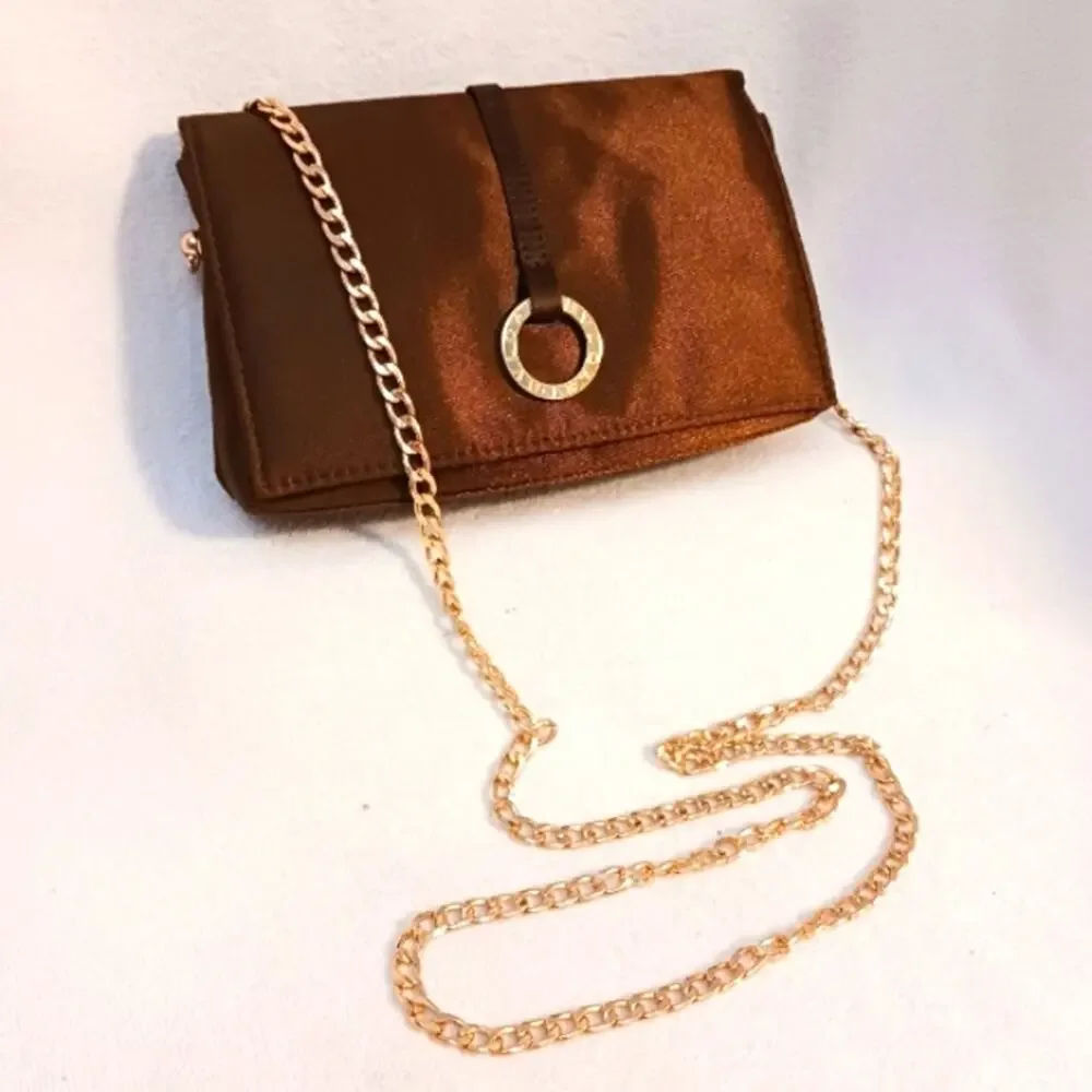 Bulgari Black Satin Crossbody Bag with Gold Chain